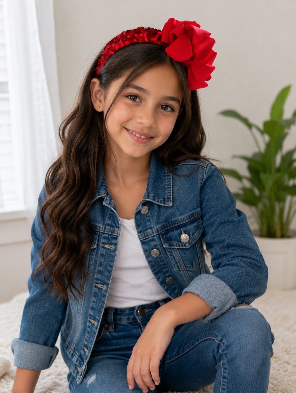 Handmade Charmin Red Sequin Headband With Large Bow Detail Kid's Accessory✨